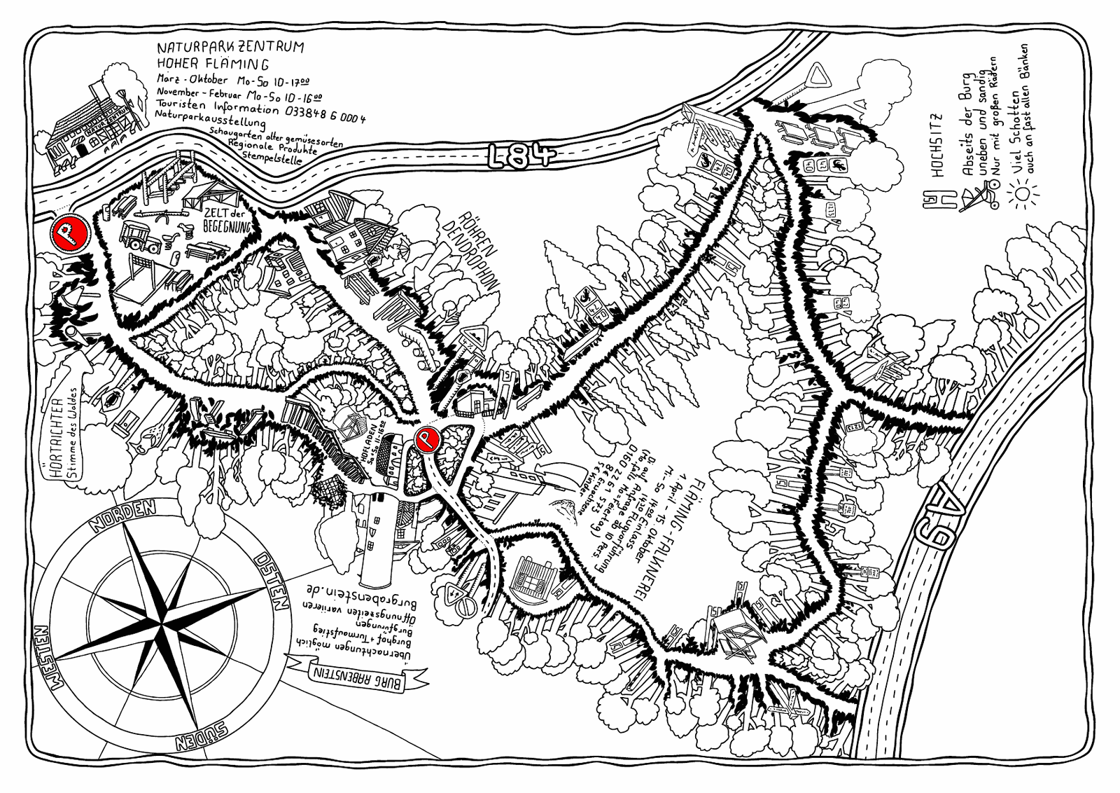 Wanderkarte Burg Rabenstein – handgezeichnete Rundwanderung im Naturpark Hoher Fläming